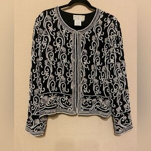 Vintage Adrianna Papell Evening Jacket Womens 100% Silk Black Beaded Formal